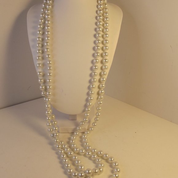 Long Hand Knotted Strand of Glass Faux Pearls - Picture 2 of 7